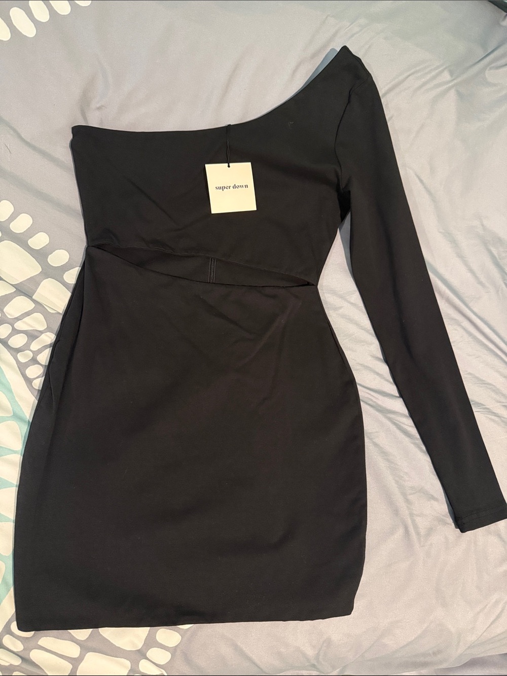 NWT superdown One-Shoulder Black Asymmetric Bodycon Dress